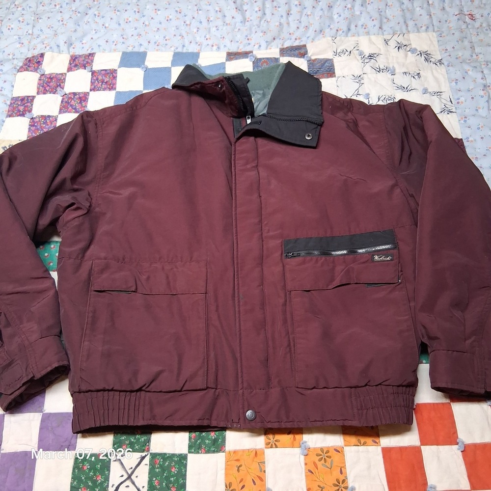 Woolrich Mens Winter Jacket Burgundy Size Large Full Zip Insulated Coat